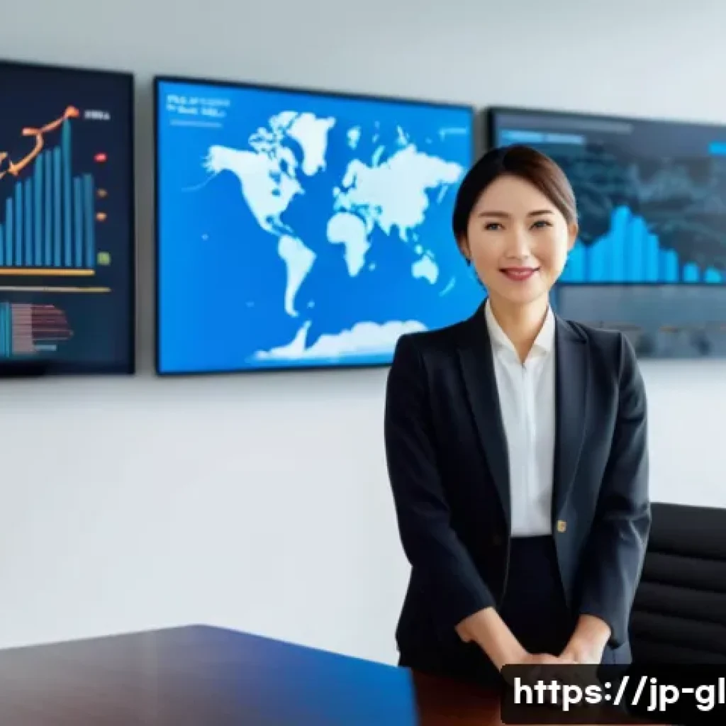 국제비즈니스 자격증 취득 후 경력 전환 - A professional Japanese businesswoman in modern office attire, confidently leading a diverse interna...