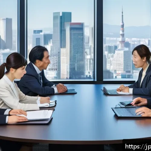국제비즈니스 연봉 협상의 핵심 포인트 - A professional international business negotiation scene set in a modern office with a diverse group ...