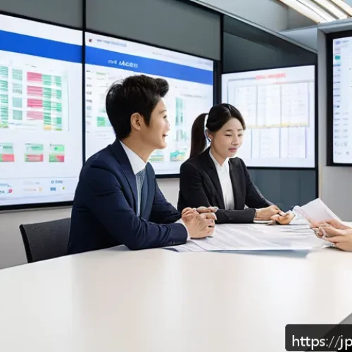 국제비즈니스 관련 정부 지원 프로그램 - A modern Japanese small business office setting where diverse professionals&mdash;Japanese men and women i...