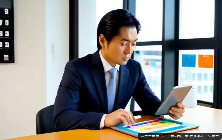 국제비즈니스매니저의 시간 관리 비법 - Photorealistic international business manager in a tailored business suit organizing a color-coded w...